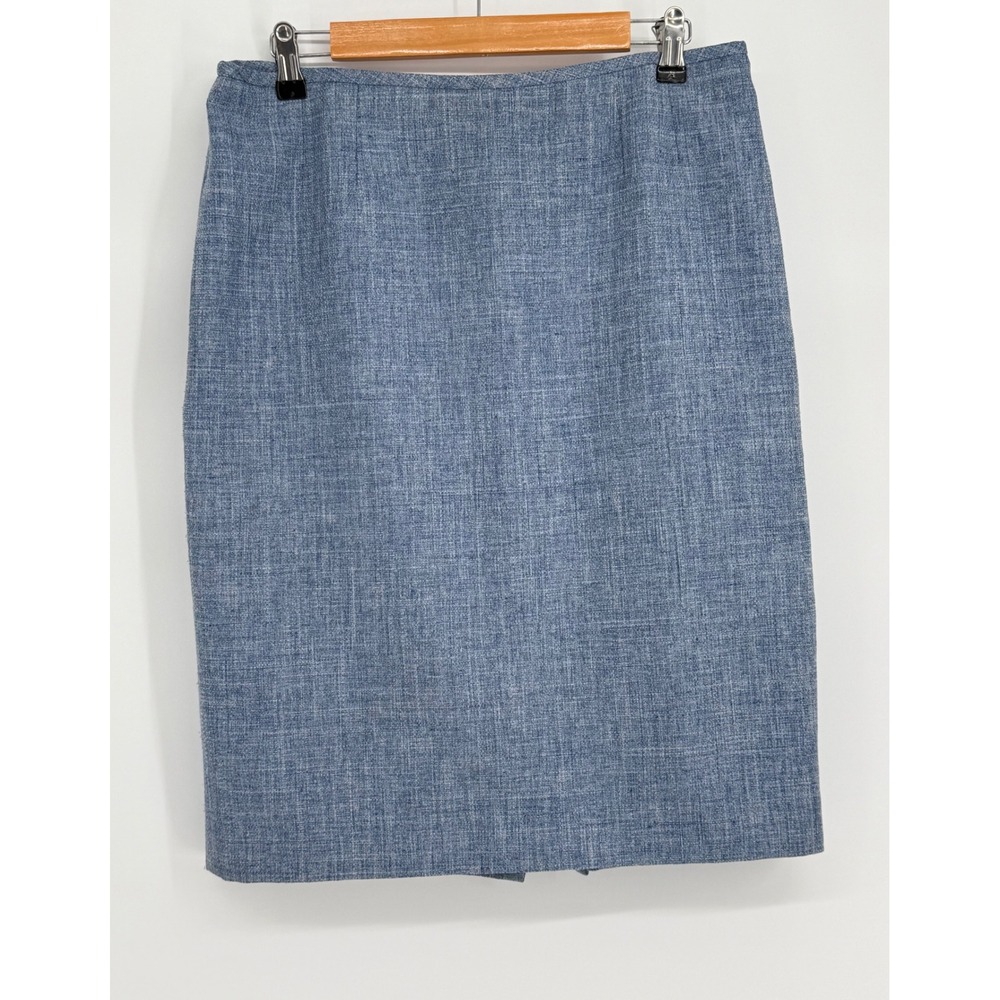 Le Suit Womens Blue Textured Pencil Skirt Sz 10 Lined Knee Length Professional